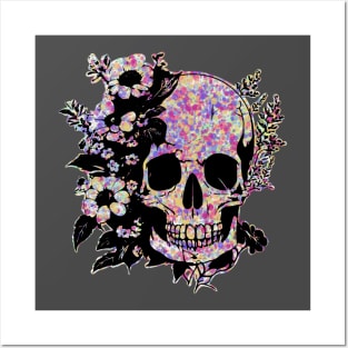 Skull and flowers colourful print Posters and Art